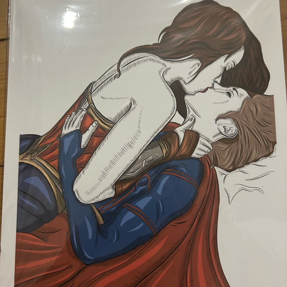 Queer Romantic Superhero Illustration Wonder Woman and Supergirl